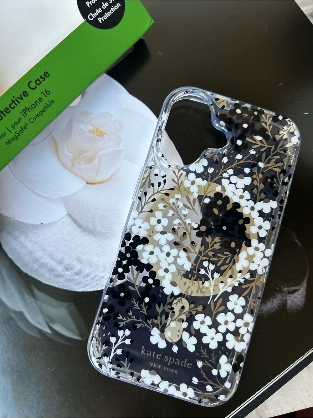 iphone 16 case kate spade Floral Clear Protective iPhone Case in Black & Gold
